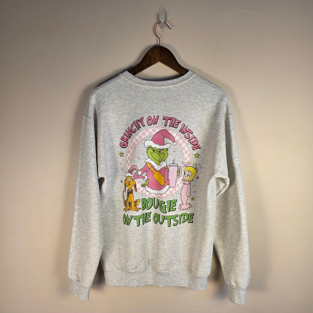 Grinchmas Sweatshirt Women Large Grey Grinchy On The Inside Bougie Outside - Picture 4 of 8